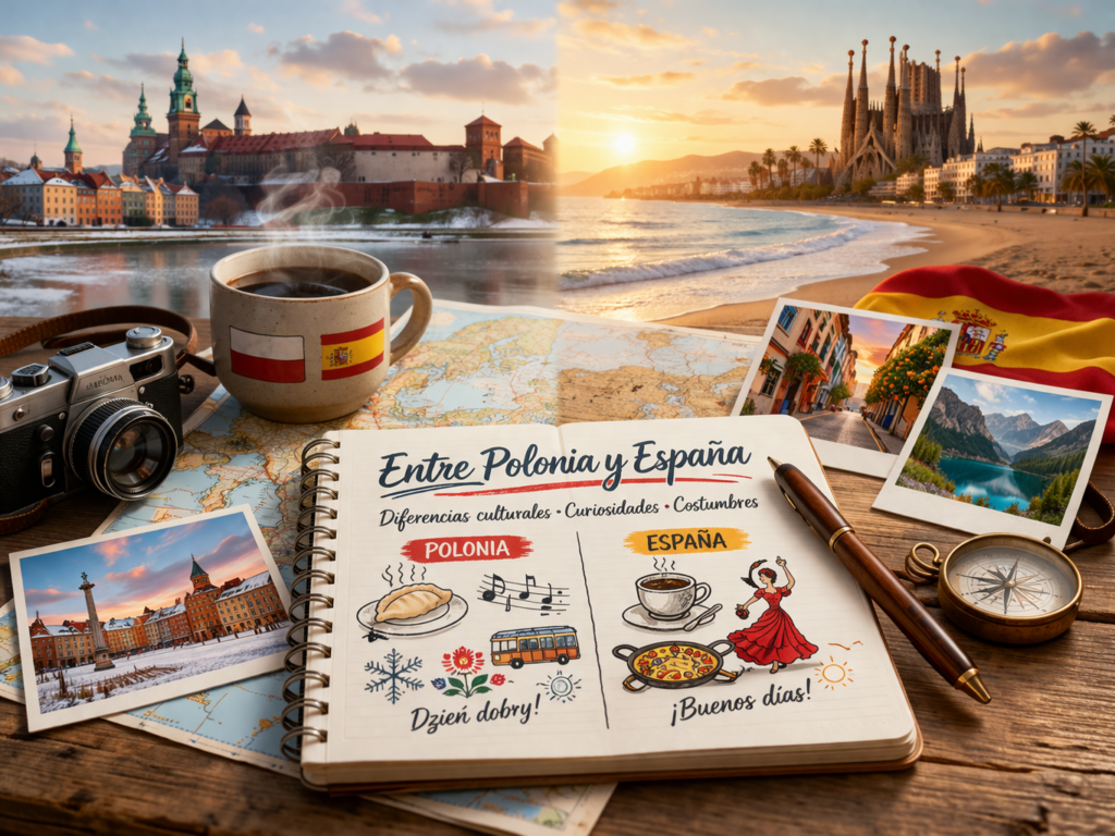 Diferencias culturales entre Polonia y España en imagen editorial de viaje